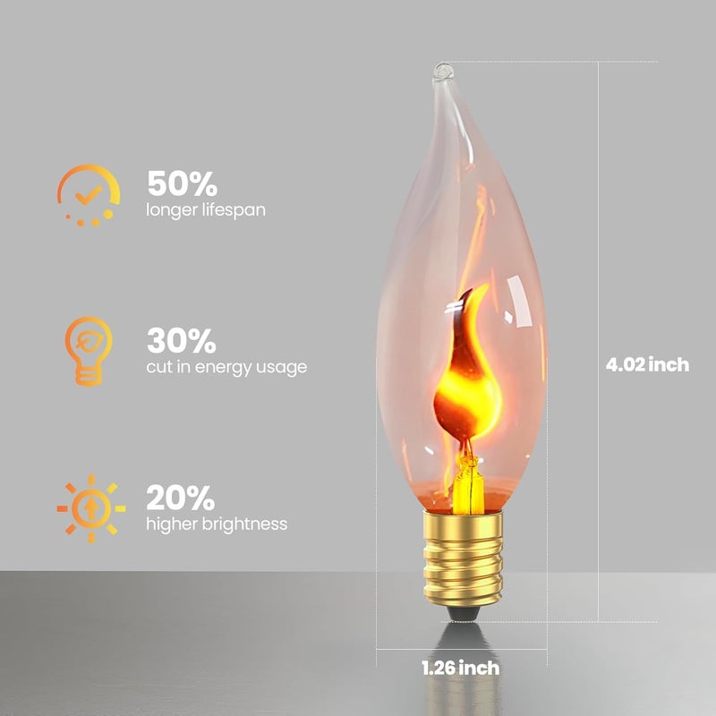 Hompavo Christmas Decorations, Upgraded Flame Light Bulbs, E12 Candelabra Small Base, Clear Glass Flickering Fire Bulb for Halloween Party Porch Indoor & Outdoor Home Decoration, 10 Pack - Image 2